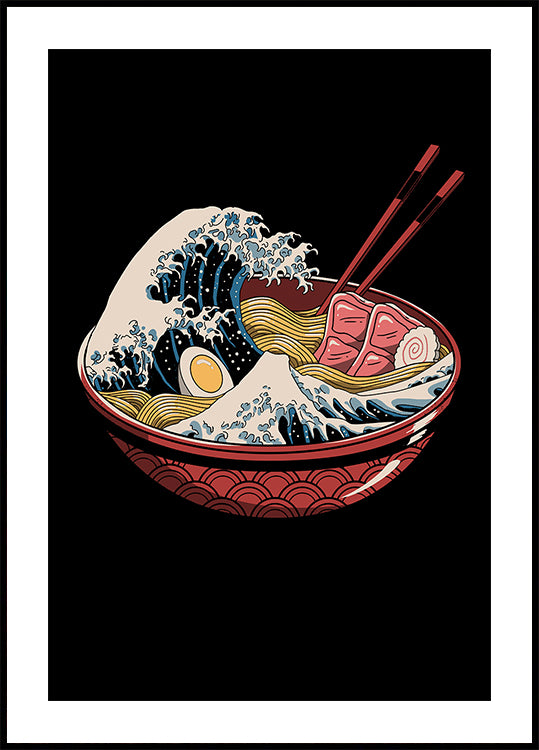 Wielki plakat fali Ramen