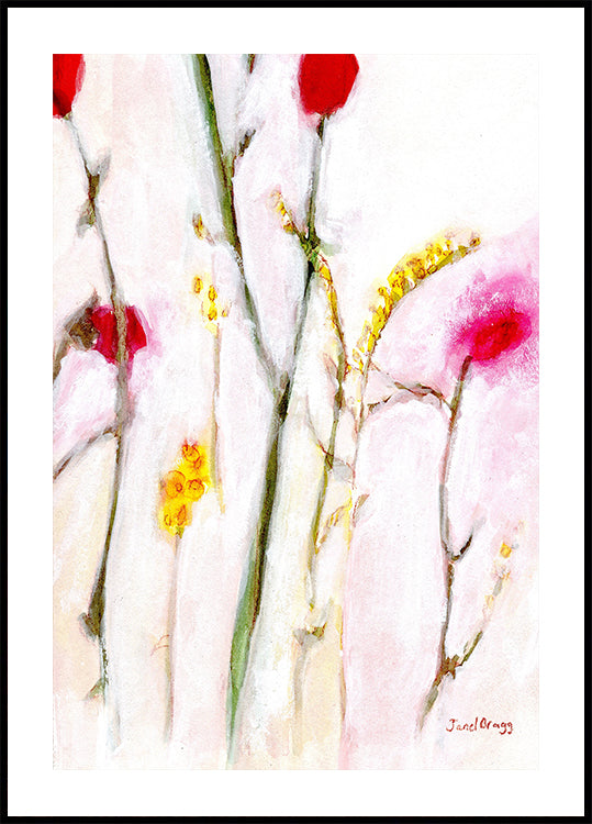 Plakat kwiatowy w kolorze pomarańczowym i liliowym