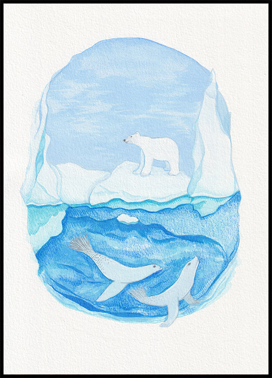 Życie w Arktyce - Zamarznięte morza - Plakat niedźwiedzia polarnego i fok