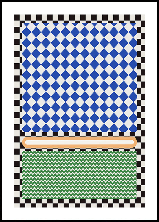 Wzór geometryczny z plakatem w niebieskie i białe diamenty