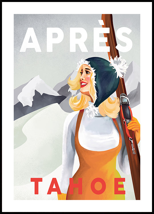 Apres Ski Lake Tahoe plakat w stylu vintage Pin Up