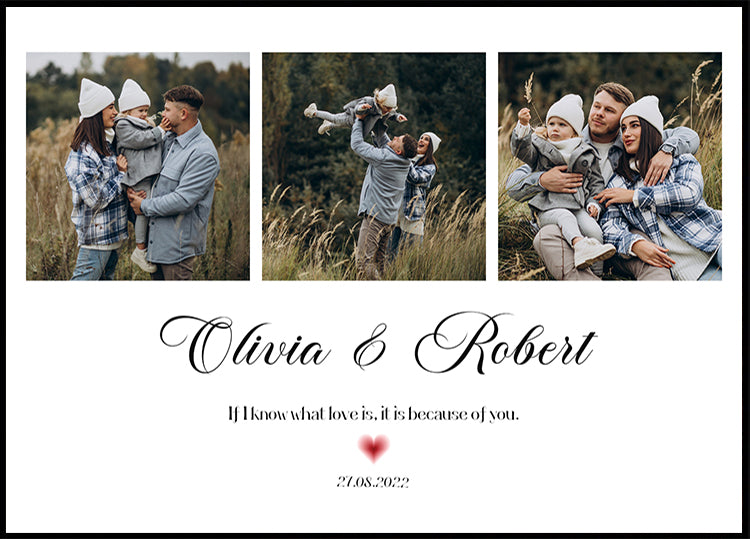 Plakat z kolażem zdjęć rodzinnych „Nasza miłość”.