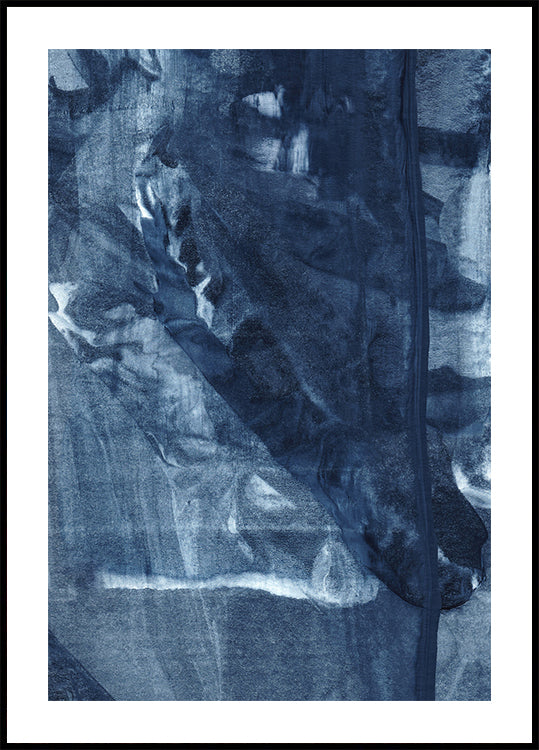 Plakat z niebieskimi teksturami płynącymi pionowymi liniami