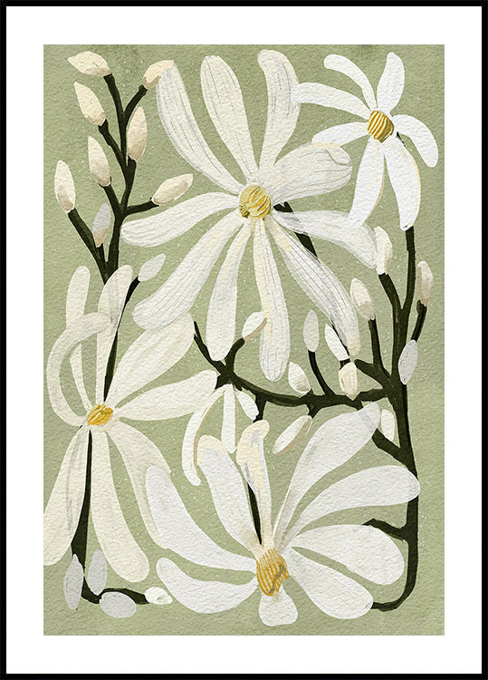 Plakat Star Magnolia Florals na tle szałwii