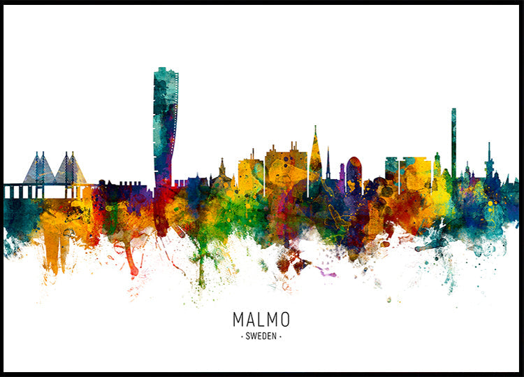 Plakat z panoramą Malmo w Szwecji