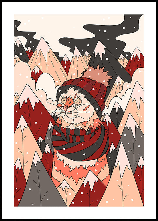 Przytulny plakat z zimowym kotem