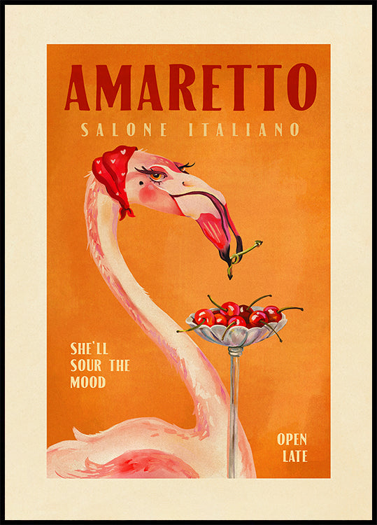 Amaretto Flamingo Art Deco włoska kawiarnia plakat artystyczny z podróży