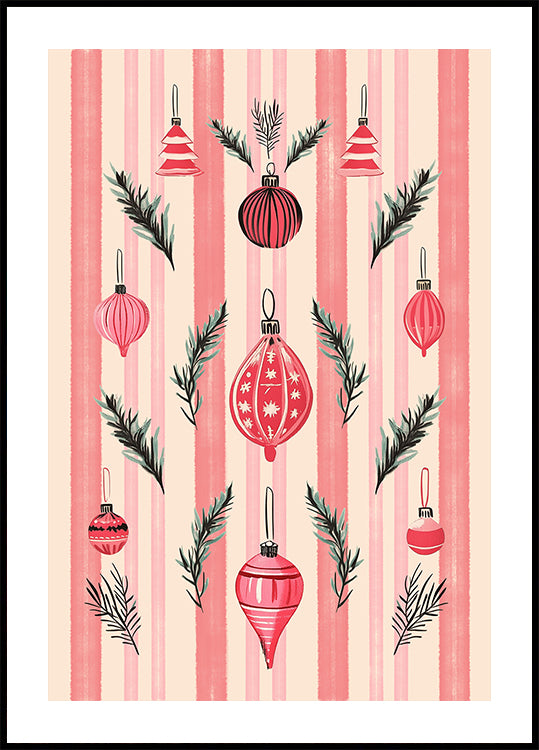 Pink Christmas Baubles Plakat