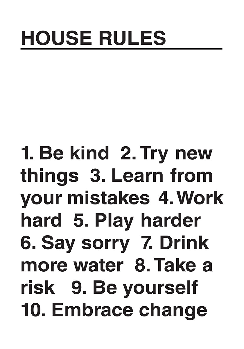 Plakat z regulaminem domu