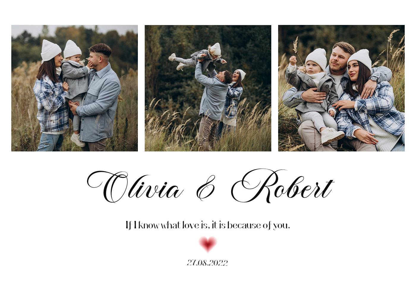 Plakat z kolażem zdjęć rodzinnych „Nasza miłość”.