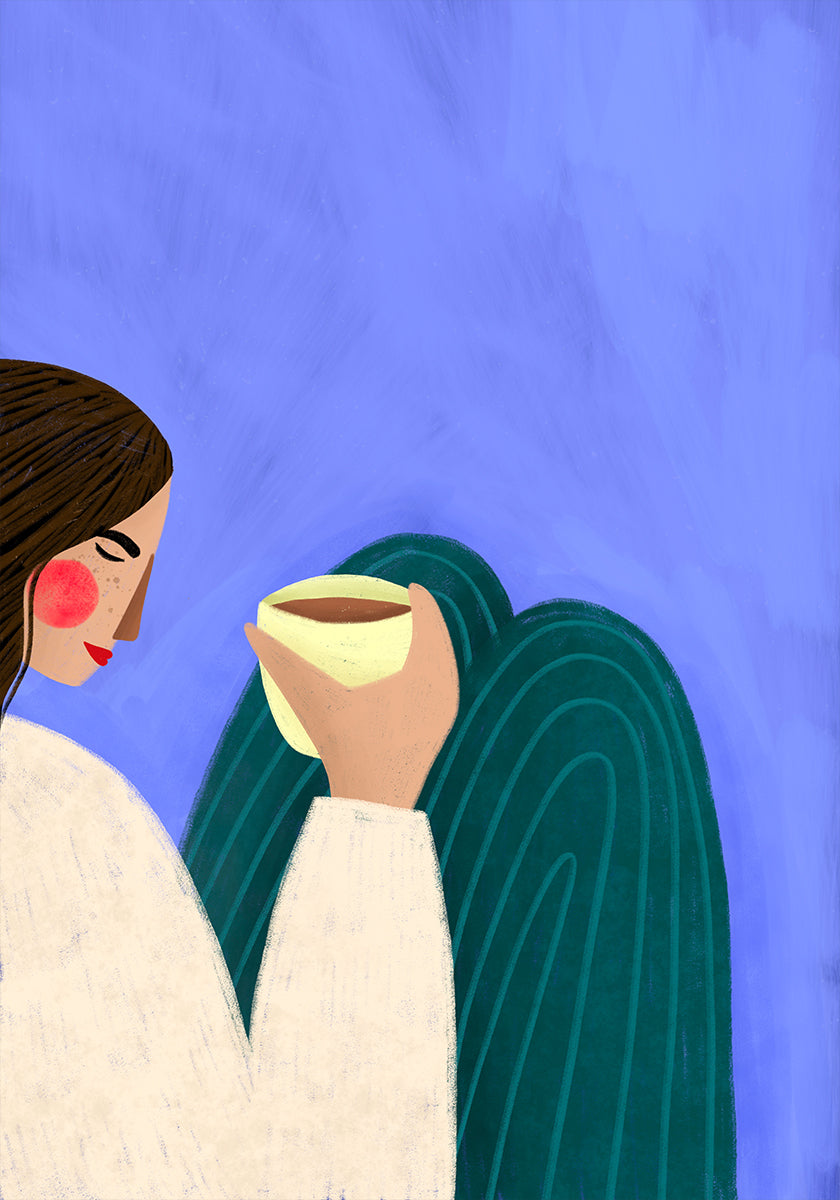 Plakat popijając kawę