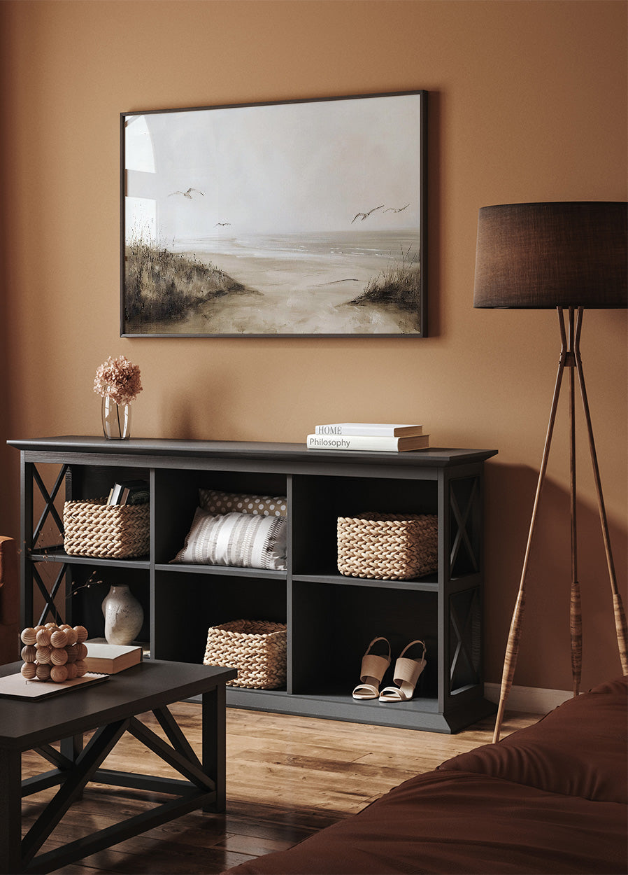 Vintage Neutral Beach Seagulls Painting Plakat - Posterbox.dk