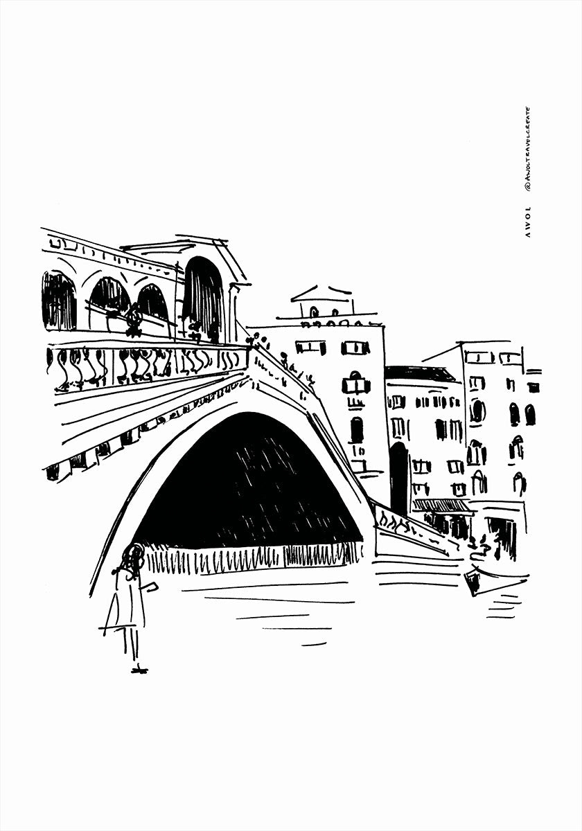 Rialto Bridge, Venice Illustration, Italy City Art Print (NEW) - Posterbox