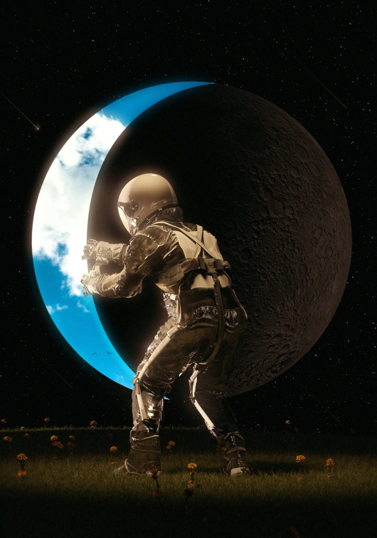Astronauta trzymający księżyc