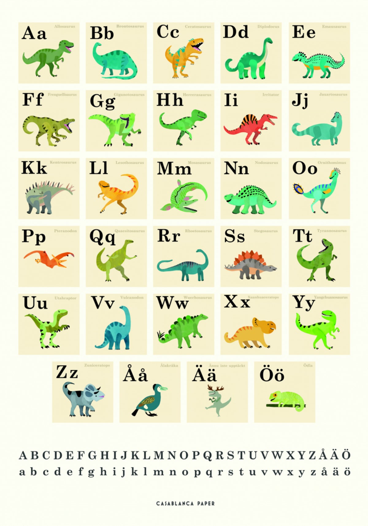 Ładny alfabet dinozaura