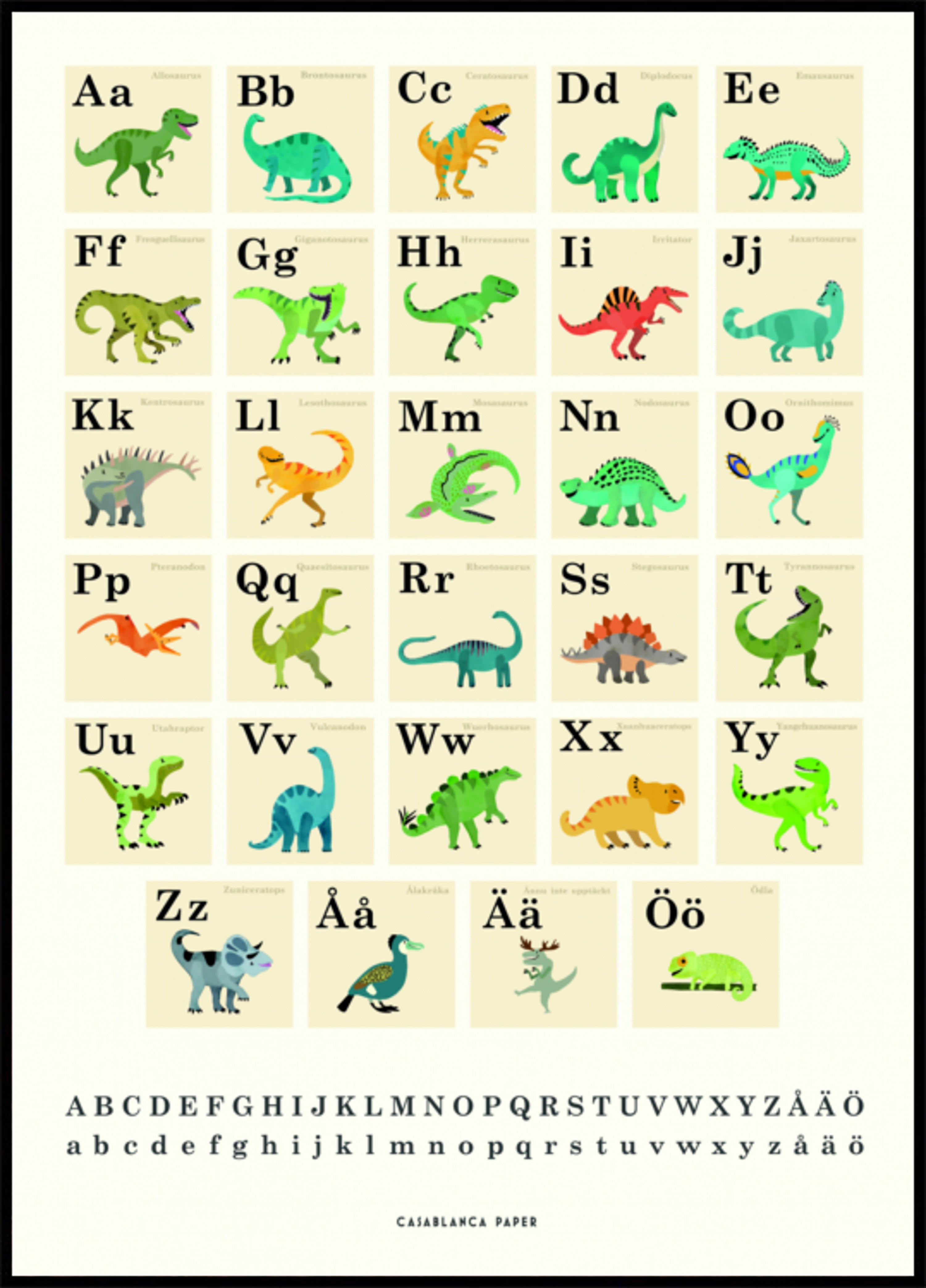 Ładny alfabet dinozaura