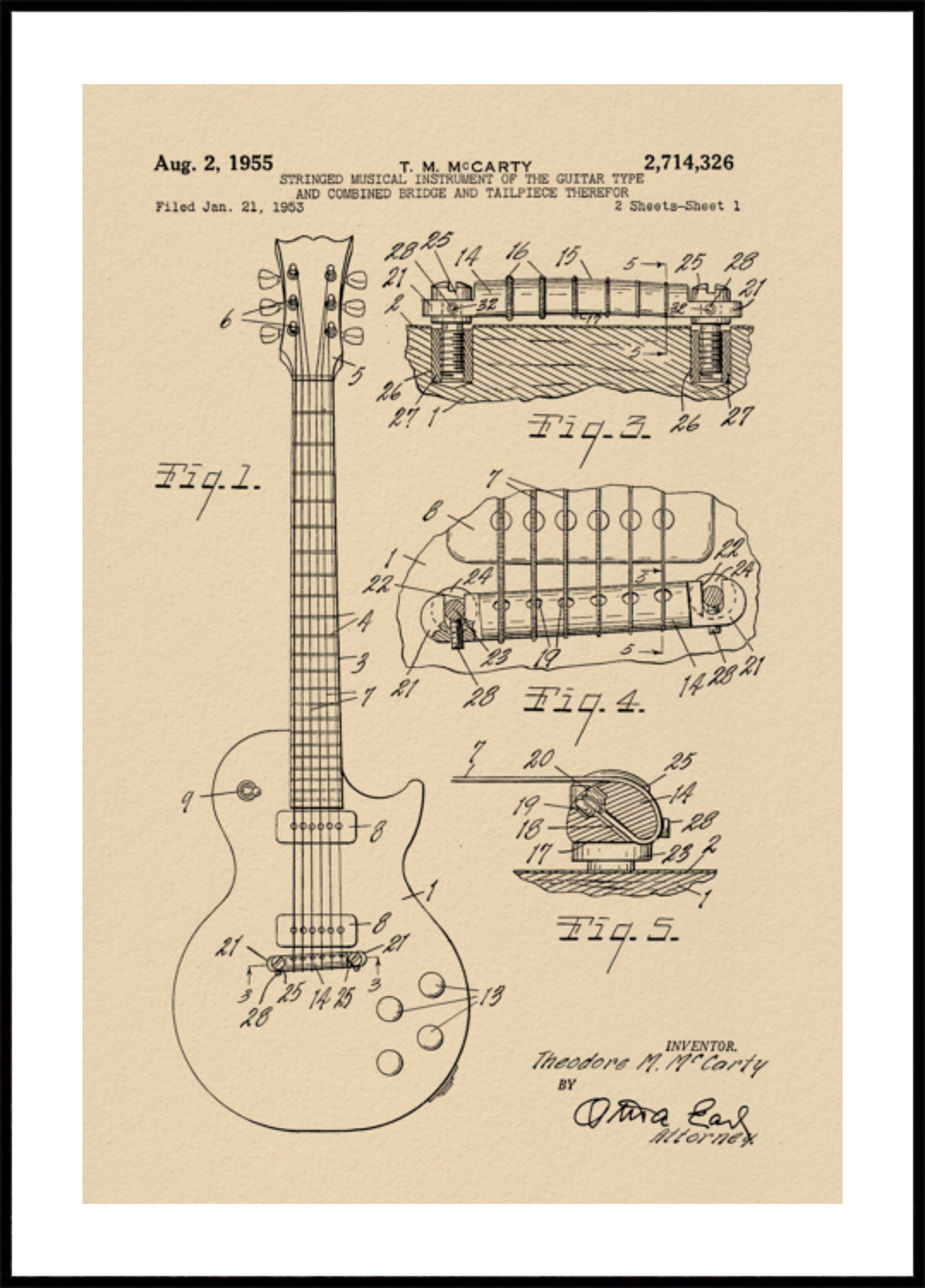 Vintage rysunek patentowy na gitarę