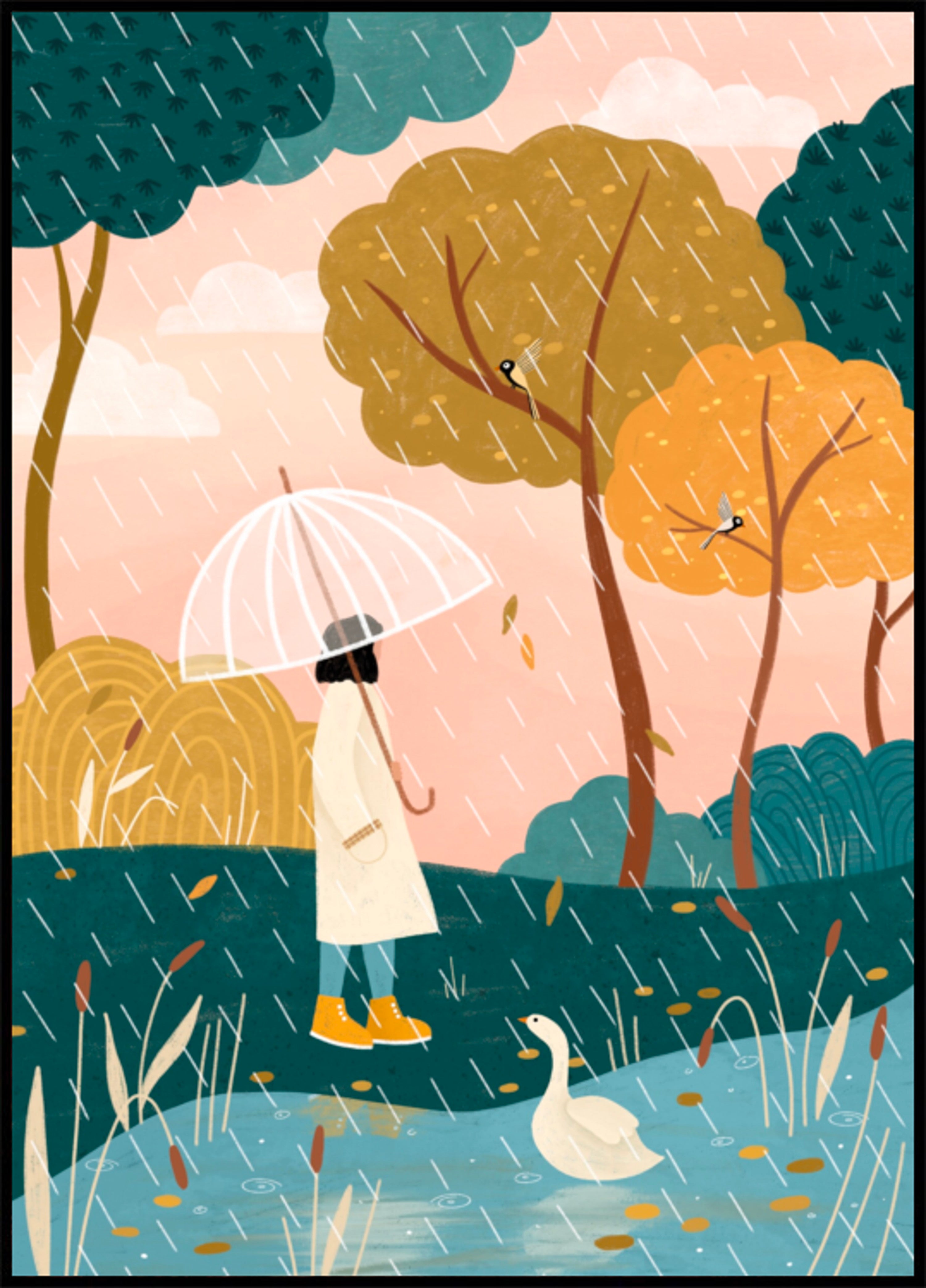 Chodzenie W Jesiennym Deszczu