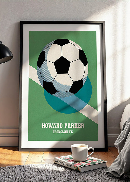 Retro plakat piłkarski z czarno-białą piłką