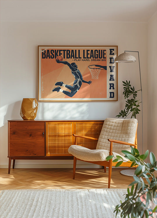 Vintage plakat z meczu koszykówki
