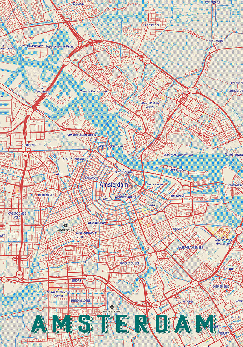 Retro Map   Amsterdam Plakat - Posterbox