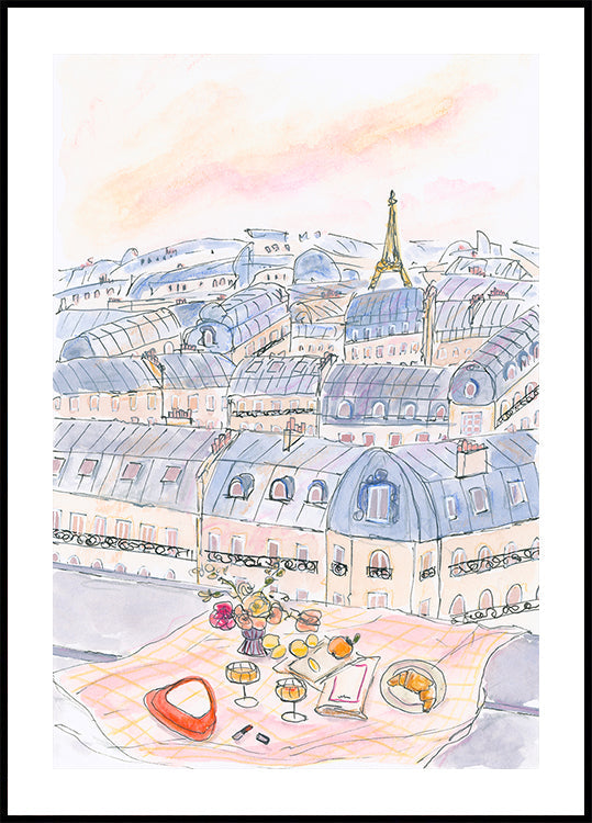Parisian Rooftop Picnic With Eiffel Tower Views - Posterbox