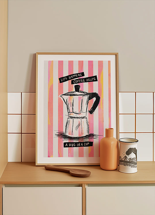Kawa Mocca w paski - plakat Uścisk w filiżance