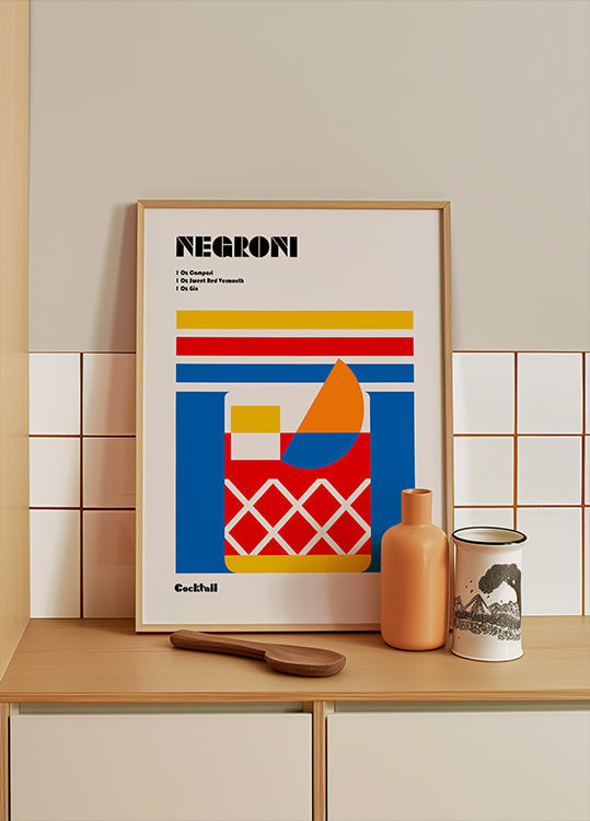 Plakat koktajlowy Negroni Bauhaus
