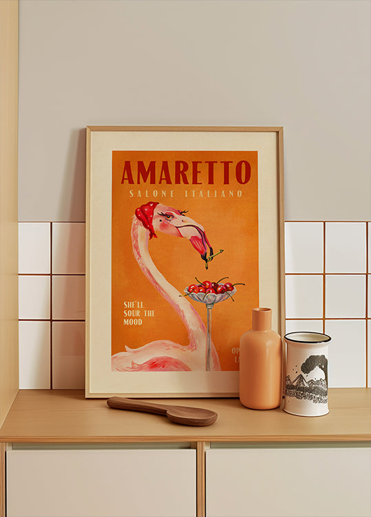Amaretto Flamingo Art Deco włoska kawiarnia plakat artystyczny z podróży