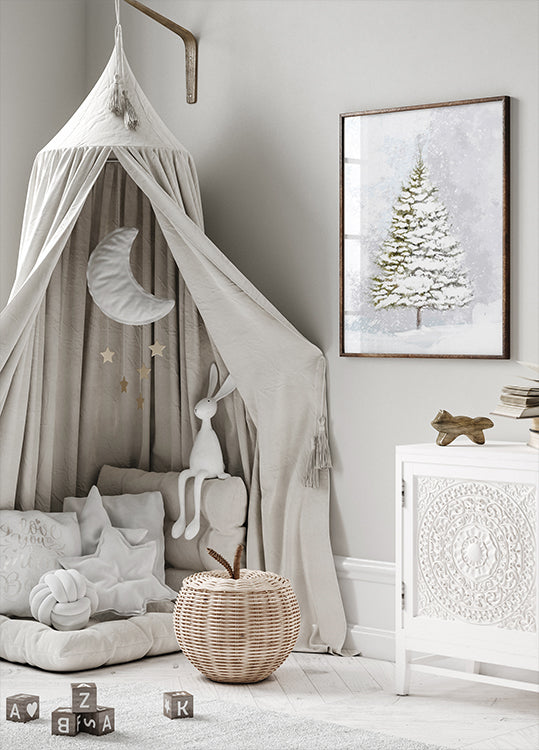 Plakat Samotna jodła na śniegu