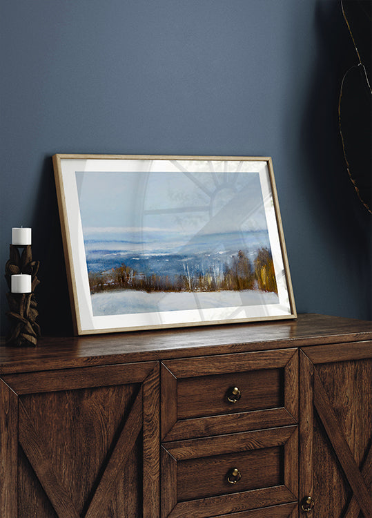 Plakat z widokiem na zimę