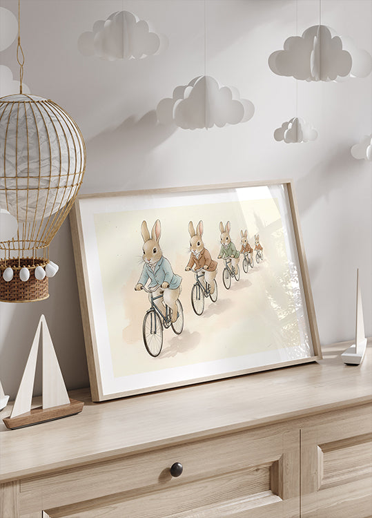 Plakat Króliczek Przyjaciele na rowerach