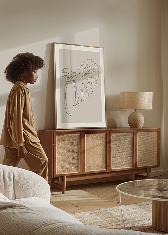 Beżowy plakat Monstera Bent