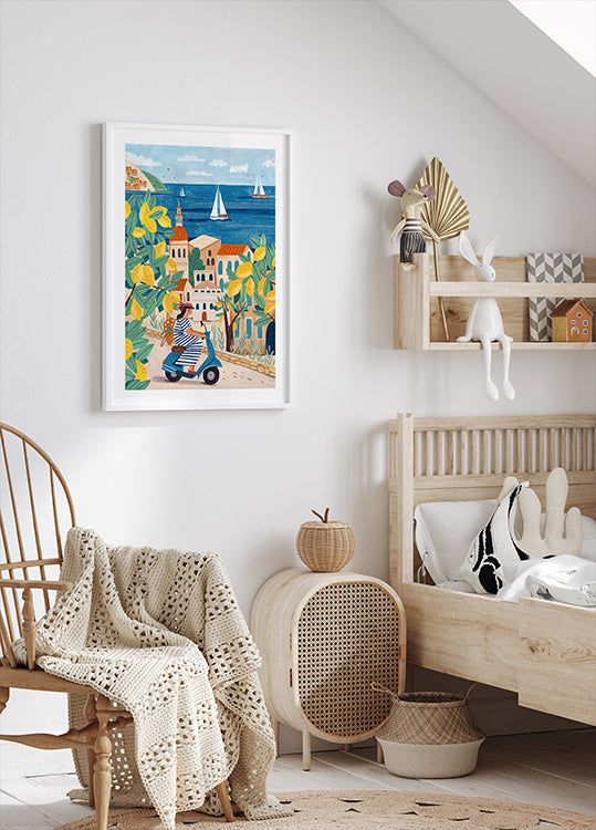 Plakat Kobieta podróżująca po wybrzeżu Amalfi, Włochy