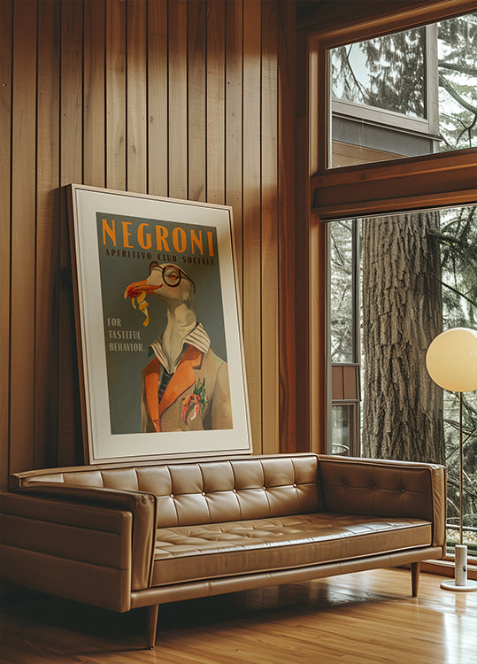 Vintage Art Deco Negroni z fantazyjnym plakatem z mewą