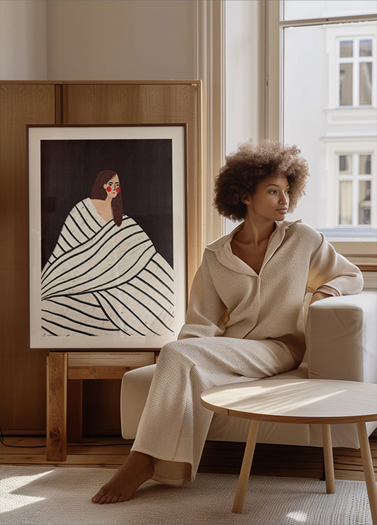 Plakat Kobieta w czarno-białe paski