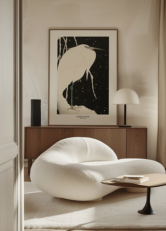 Czapla na plakacie śniegu