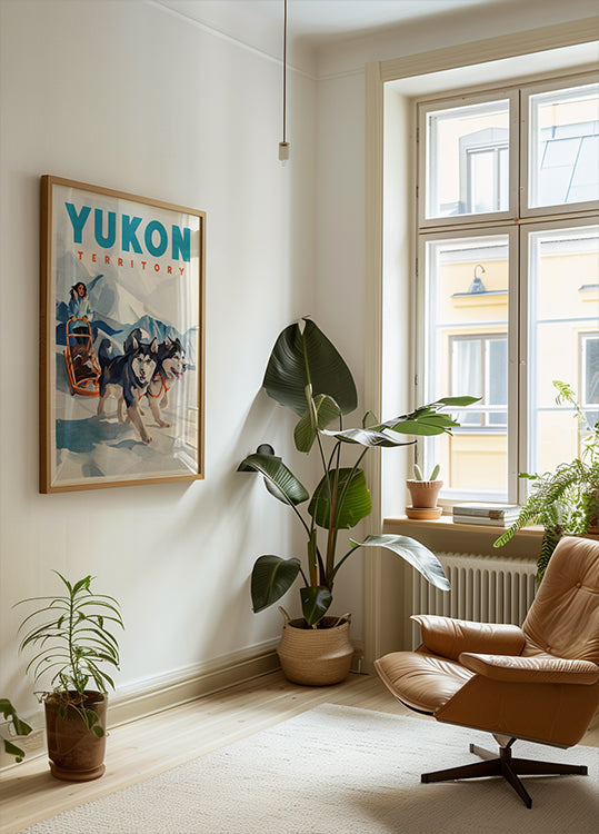 Plakat podróżny psim zaprzęgiem na terytorium Jukonu