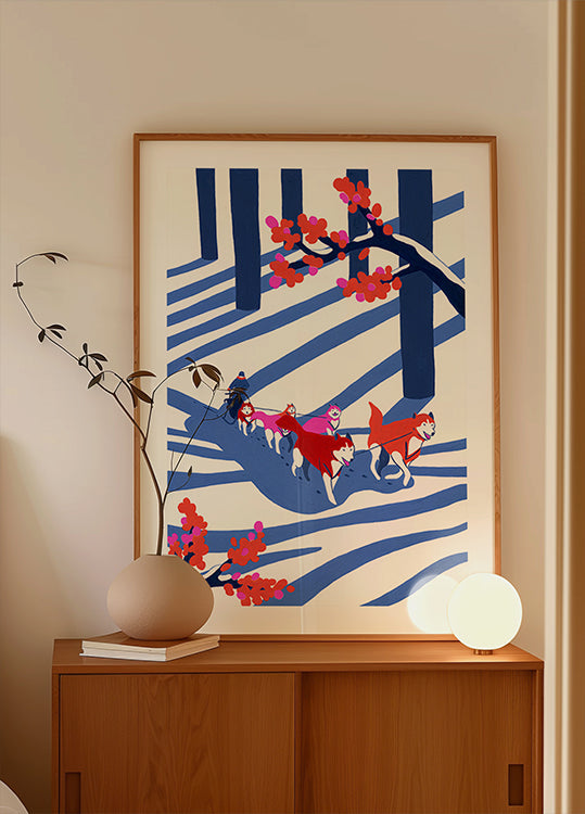 Plakat psich zaprzęgów na śniegu