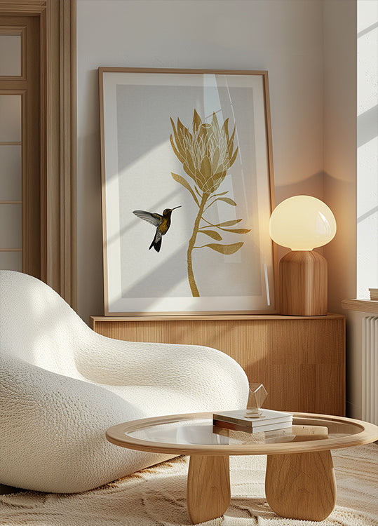 Koliber i kwiat na plakacie