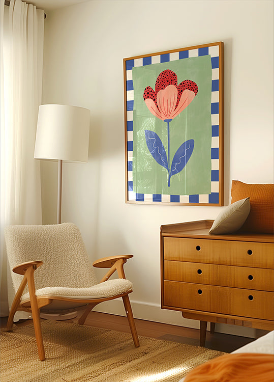 Plakat Stylizowany Kwiat Z Czerwonymi Płatkami I Czarnymi Kropkami