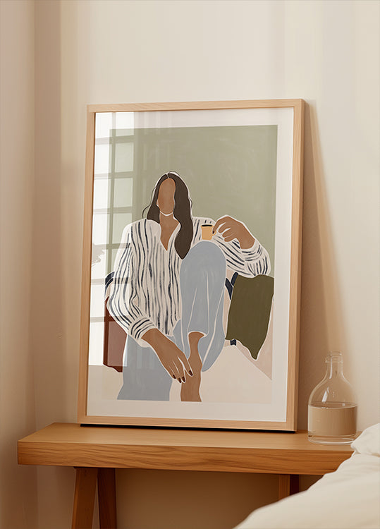 Plakat kobieta pijąca filiżankę espresso