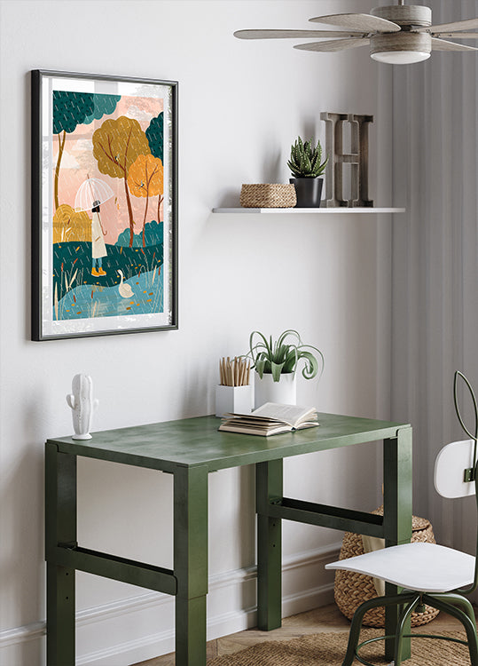 Plakat spacerowy w deszczowy dzień