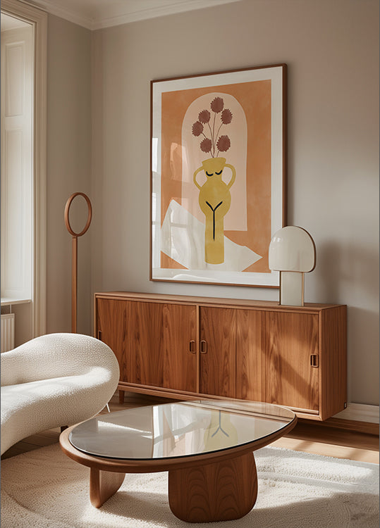 Stylizowany wazon przypominający plakat w formie kobiecej