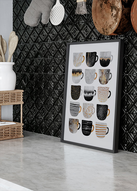 Ładny plakat z filiżankami kawy