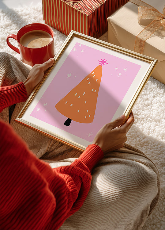 Plakat Drzewo pomarańczowe z różem i gwiazdami