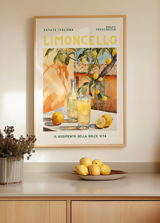 Limoncello, akwarela, świeży plakat