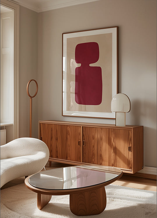 Plakat z karmazynową sylwetką