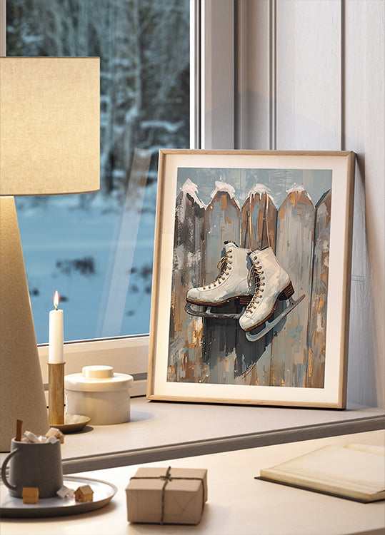 Plakat Schlittschuhe am Zaun