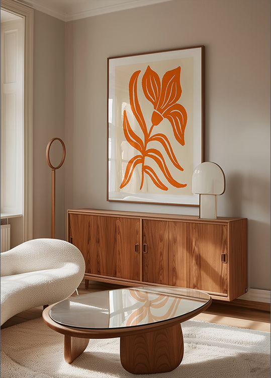 Abstrakcyjny pomarańczowy stylizowany plakat z tulipanem